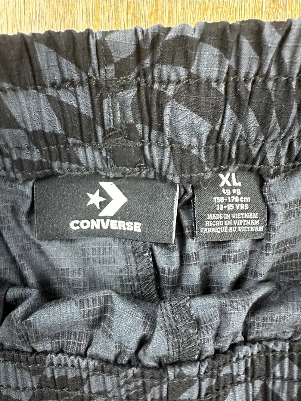 Converse Boys Black and Gray Optical Check Drawstring Shorts